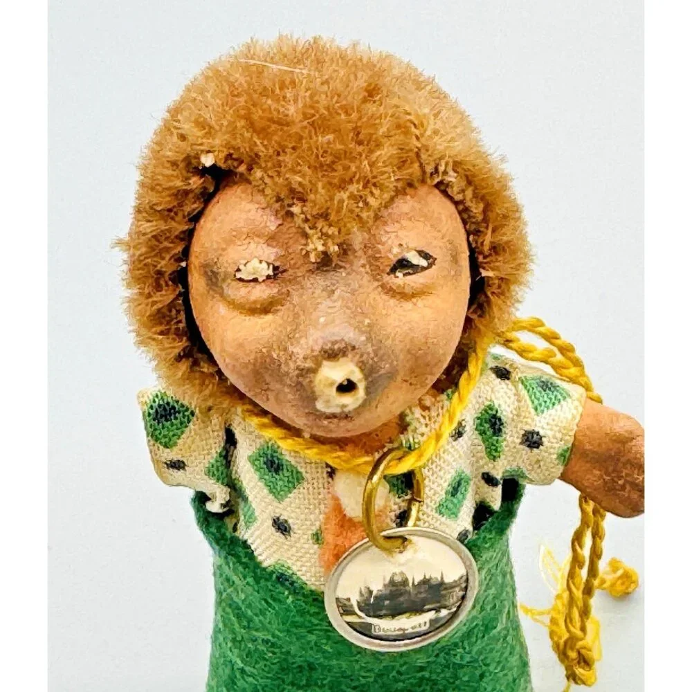 Vintage Miniature Mecki Hedgehog Couple Stuffed Animal 3 inch Budapest Medallion
